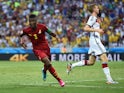 Asamoah Gyan of Ghana celebrates scoring his team's second goal during the 2014 FIFA World Cup Brazil Group G match between Germany and Ghana at Castelao on June 21, 2014