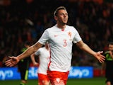 Stefan de Vrij of Netherlands celebrates scoring the opening goal during the international friendly match between the Netherlands and Spain held at Amsterdam Arena on March 31, 2015