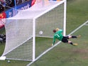 Manuel Neuer of Germany watches the ball bounce over the line from a shot that hit the crossbar from Frank Lampard of England, but referee Jorge Larrionda judges the ball did not cross the line during the 2010 FIFA World Cup South Africa Round of Sixteen 