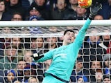 Thibaut 'lock up your girlfriends' Courtois makes a save during the Premier League game between Chelsea and Stoke City on March 5, 2016