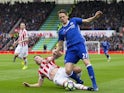 Nemanja Matic and Phil Bardsley during the Premier League match between Chelsea and Stoke City on March 18, 2107