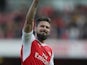 Olivier Giroud waves during the Premier League game between Arsenal and Manchester United on May 7, 2017