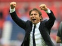 Antonio Conte celebrates during the Premier League game between Tottenham Hotspur and Chelsea on August 20, 2017