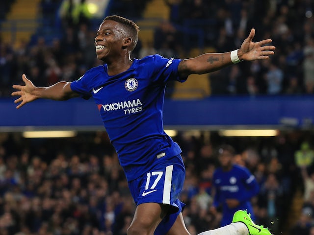 Charly Musonda celebrates scoring the third during the EFL Cup game between Chelsea and Nottingham Forest on September 20, 2017
