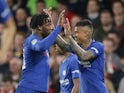 Michy Batshuayi congratulates Kenedy during the EFL Cup game between Chelsea and Nottingham Forest on September 20, 2017