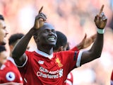 Sadio Mane celebrates scoring in the Premier League game between Liverpool and Bournemouth on April 14, 2018