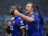 Leicester City's Wes Morgan celebrates scoring the winner against Burnley on March 16, 2019