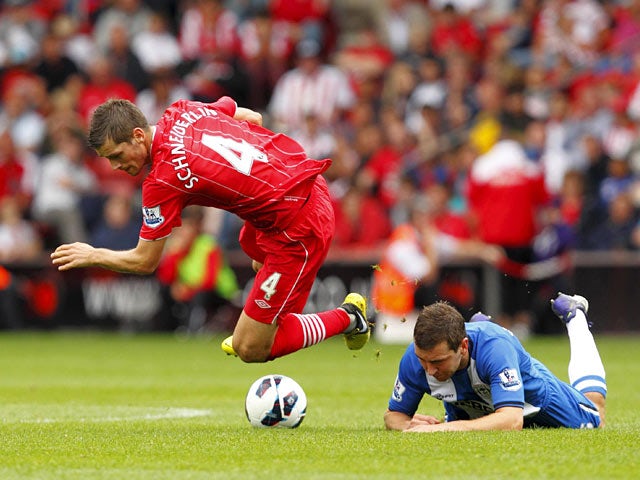 Wigan's James McArthur and Southampton's Morgan Schneidelin on August 25, 2012