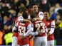 Arsenal players celebrate their 7-5 victory over Reading