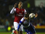 Chris Gunter appears to handle the ball in front of Marouane Chamakh