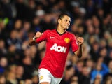 Javier Hernandez celebrates scoring the second for United