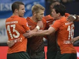 Aaron Hunt celebrates scoring for Werder Bremen