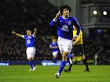 Marouane Fellaini celebrates scoring for Everton