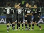 Fabio Quagliarella celebrates with Juventus teammates