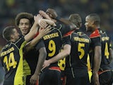 Belgium celebrate Christian Benteke's goal
