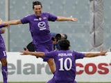 Luca Toni celebrates scoring for  Fiorentina on November 18, 2012