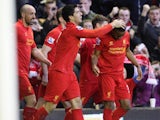 Luis Suarez celebrates after scoring for Liverpool on November 17, 2012