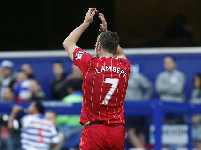 Rickie Lambert applauds after he scores the first for Southampton on November 17, 2012