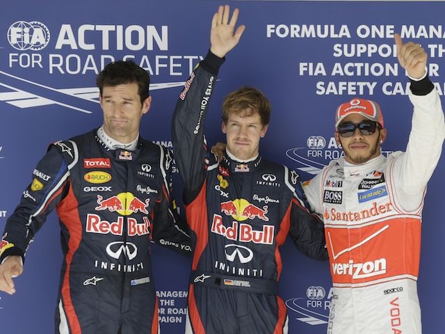 Sebastian Vettel, Mark Webber and Lewis Hamilton at US Grand Prix qualifying on November 17, 2012