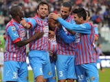 Sergio Almiron celebrates scoring for Catania on November 18, 2012