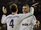 Real Madrid's Sergio Ramos and Karim Benzema celebrate on November 17, 2012