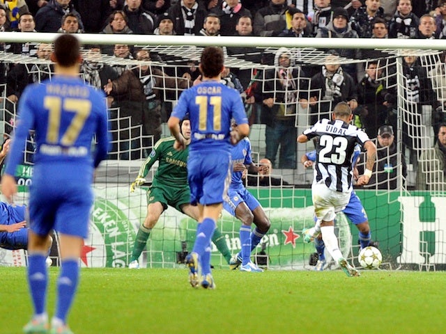 Juvenus' Arturo Vidal slots home his team's second goal on November 20, 2012