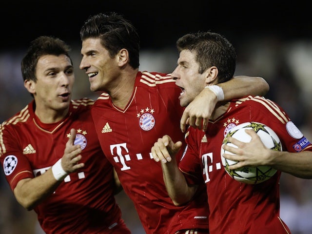 Bayern players celebrate a goal on November 20, 2012