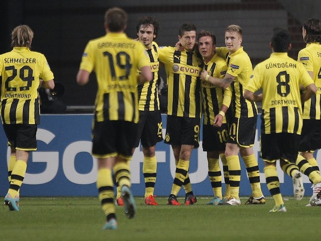 An assortment of Borussia Dortmund players celebrating on November 21, 2012