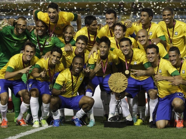 Brazil celebrate after defeating Argentina on penalties on November 21, 2012