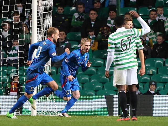 Inverness Caledonian Thistle's William McKay celebrates moments after scoring against Celtic on November 24, 2012