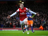Jack Wilshere celebrates scoring for Arsenal on November 21, 2012