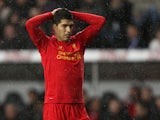 Luis Suarez moments after missing a shot on goal on November 25, 2012