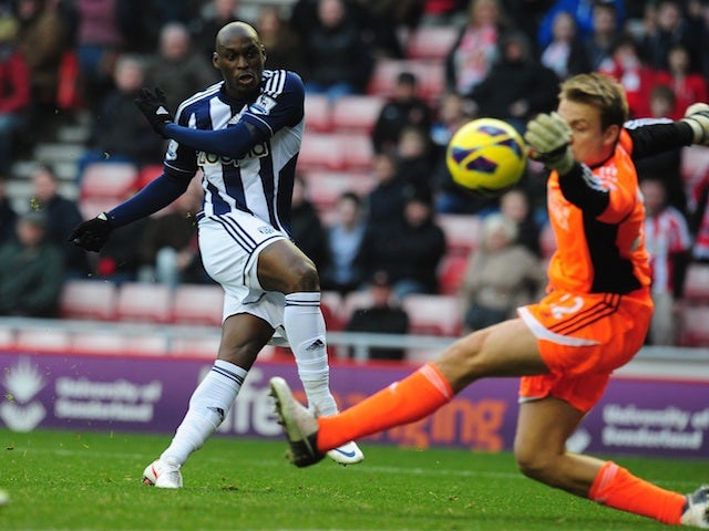 West Brom's Marc-Antoine Fortune wraps up the game verus Sunderland on November 24, 2012