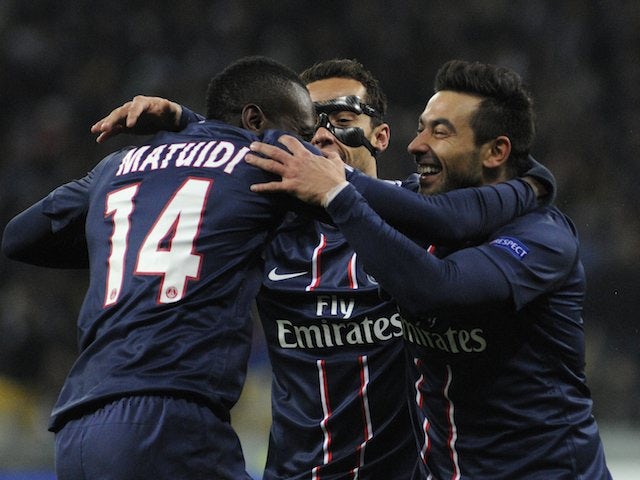 Paris Saint-Germain players celebrate on November 21, 2012