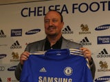 Rafael Benitez holds the Chelsea shirt as he is unveiled as manager on November 22, 2012