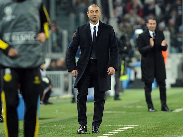 Chelsea boss Roberto Di Matteo trawls the touchline against Juventus on November 20, 2012