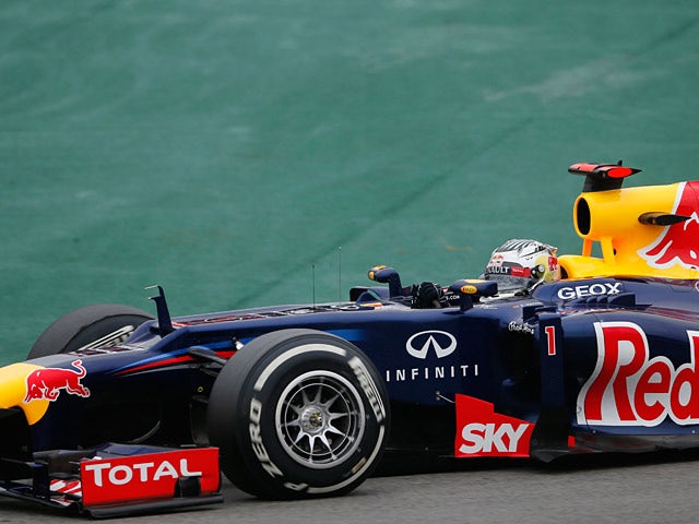 Sebastian Vettel steers his car during the Brazilian GP at Interlagos on November 25, 2012