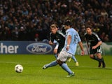 Sergio Aguero takes the penalty for Man City on November 21, 2012