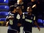 Southend United's Britt Assombalonga celebrates his goal with teammates on November 24, 2012
