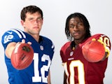 Andrew Luck and Robert Griffin III pose together in a photoshoot in May 2012
