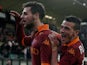 AS Roma's Mattia Destro celebrates after scoring his team's third goal on December 2, 2012