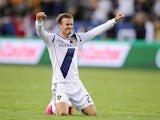 David Beckham celebrates after the final whistle after his team beat Houston Dynamo to win the MLS Cup Final on December 2, 2012