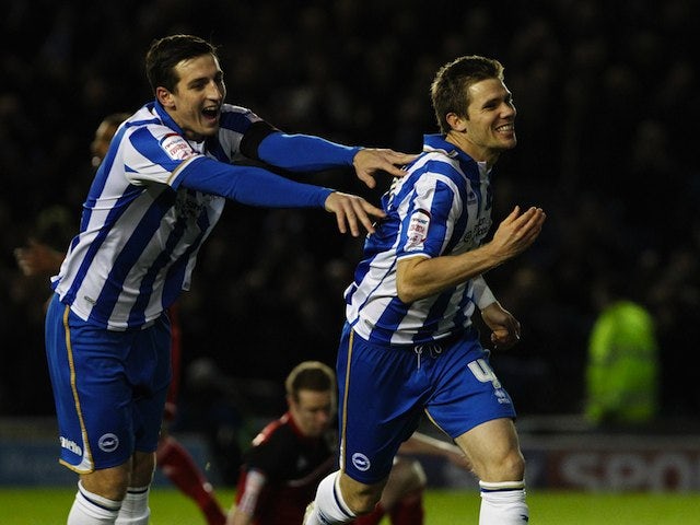 Dean Hammond celebrates scoring for Brighton on November  27, 2012