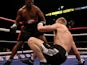 Freddie Flintoff is knocked down during the second round of his match with Richard Dawson on November 30, 2012