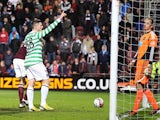 Gary Hooper celebrates moments after scoring the fourth goal for his team against Hearts on November 28, 2012