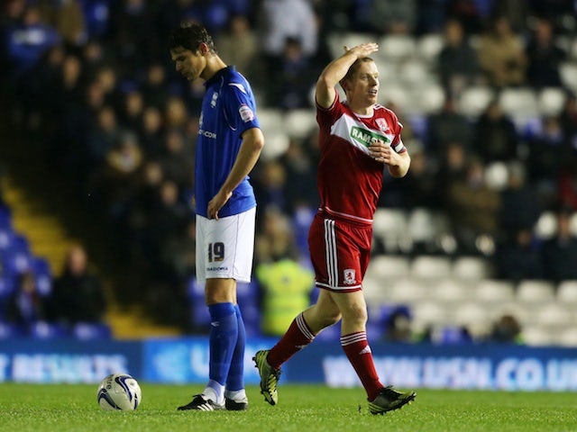 Middlesbrough's Grant Leadbitter celebrates scoring on November 30, 2012