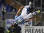 Hernanes jumps in the air after scoring for Lazio on November 27, 2012