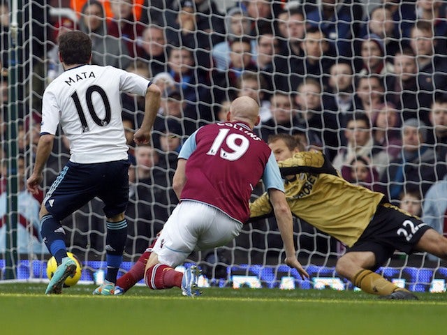 Juan Mata scores Chelsea's first against West Ham on December 1, 2012