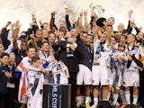 LA Galaxy celebrate as captain Landon Donovan lifts the MLS Cup on December 2, 2012