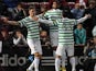 Mikael Lustig celebrates with team mates after scoring his team's second goal against Hearts on November 28, 2012